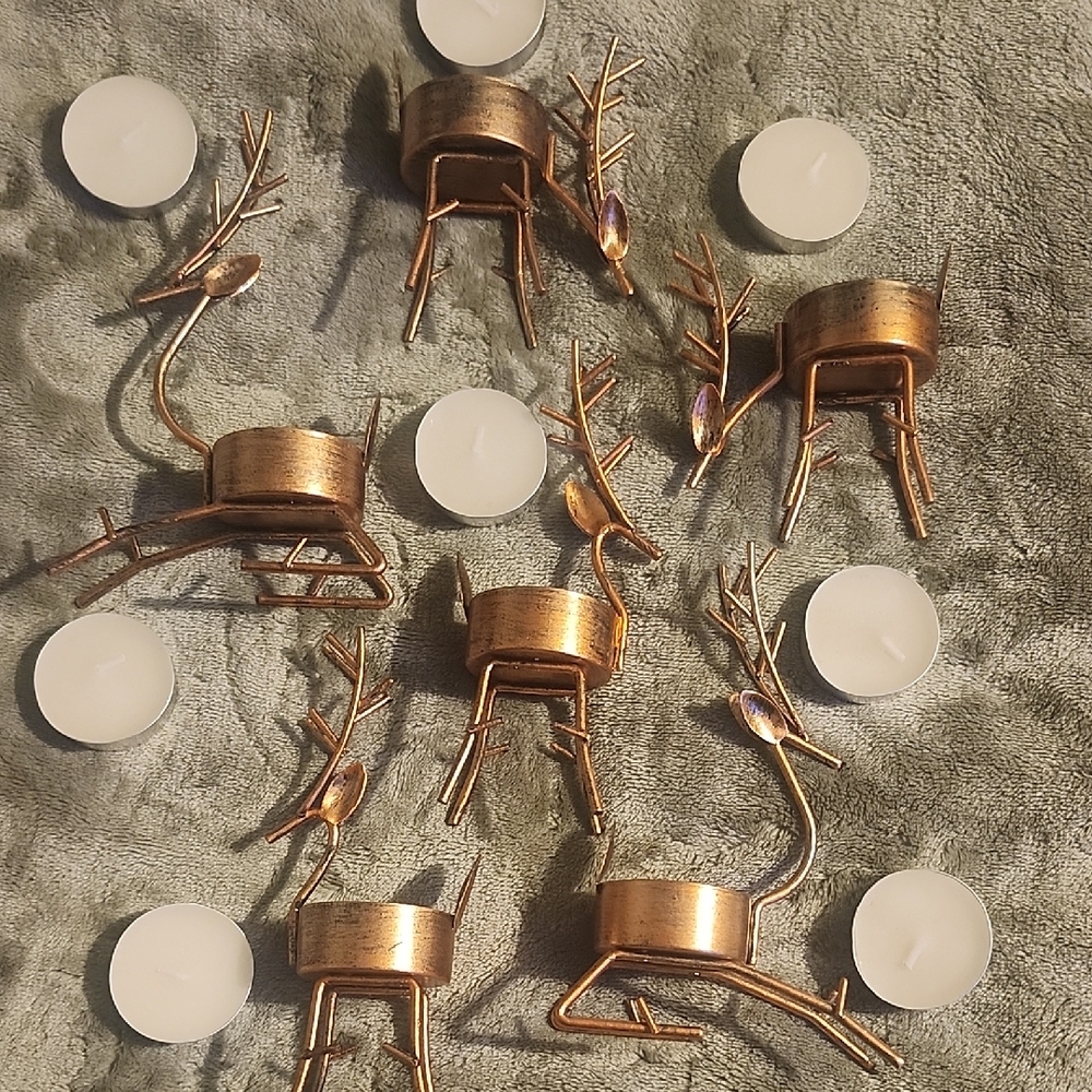 Elegant Bronze Reindeer Candle Holders. Six Holders Included.